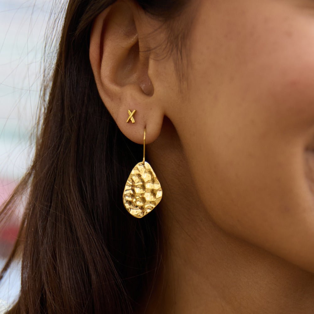 Amaya Hammered Gold Drop Earrings - Beautiful Earth Boutique