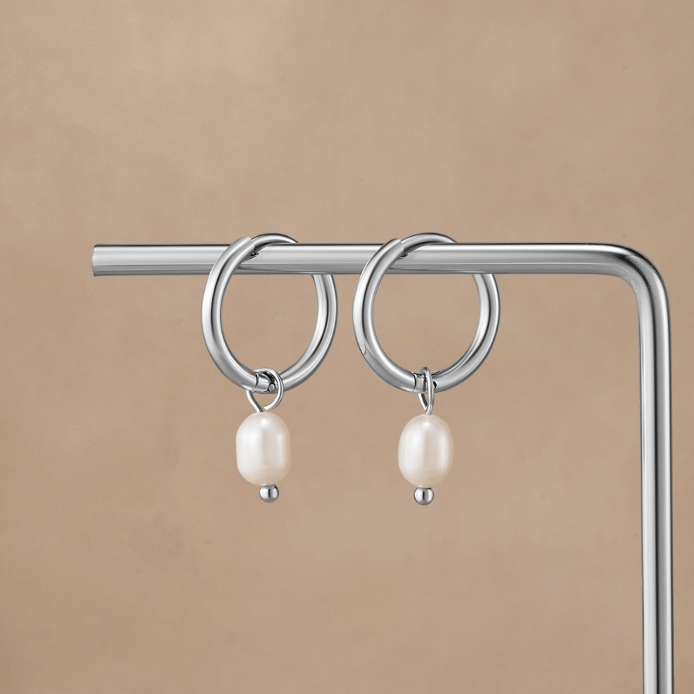 Freshwater Pearl Silver Hoop Earrings - Beautiful Earth Boutique