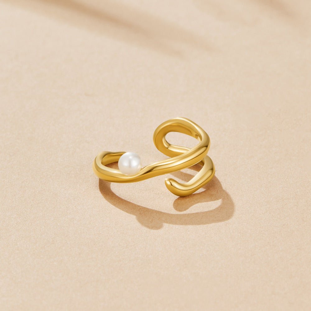 Geometric Gold & Pearl Ring - Beautiful Earth Boutique
