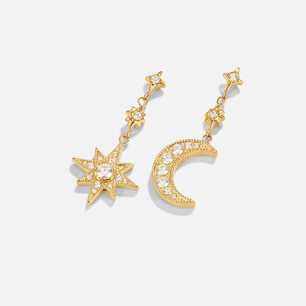 Gold Crystal Moon & Star Earrings - Beautiful Earth Boutique