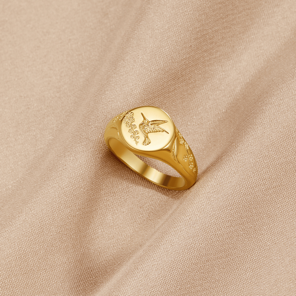 Golden Hummingbird Signet Ring - Beautiful Earth Boutique