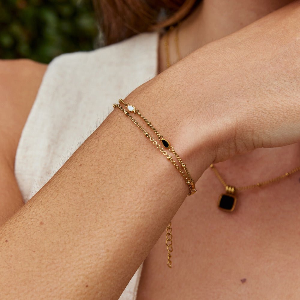 Layered Black & White Stone Bracelet - Beautiful Earth Boutique