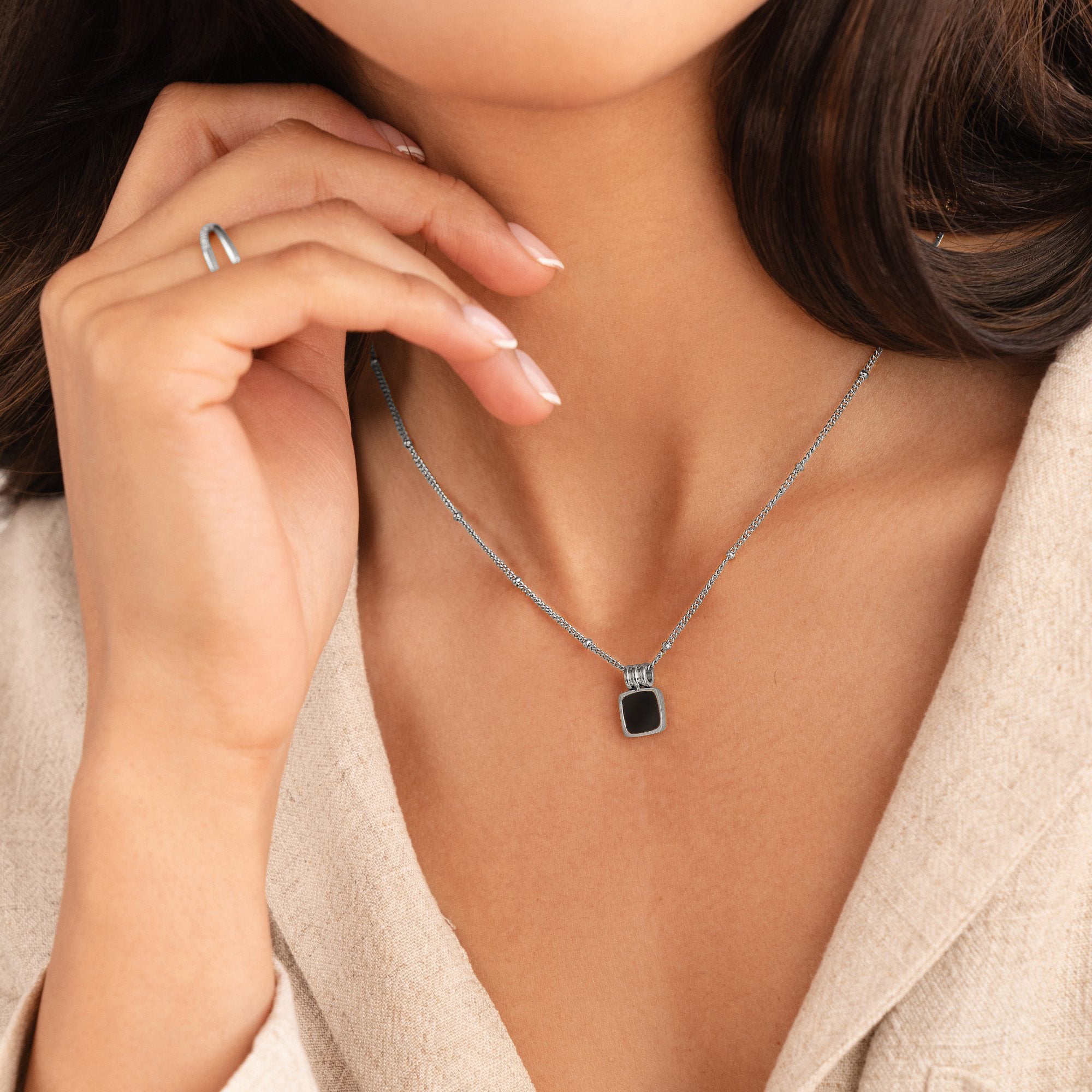 Silver Lucia Black Pendant Necklace - Beautiful Earth Boutique