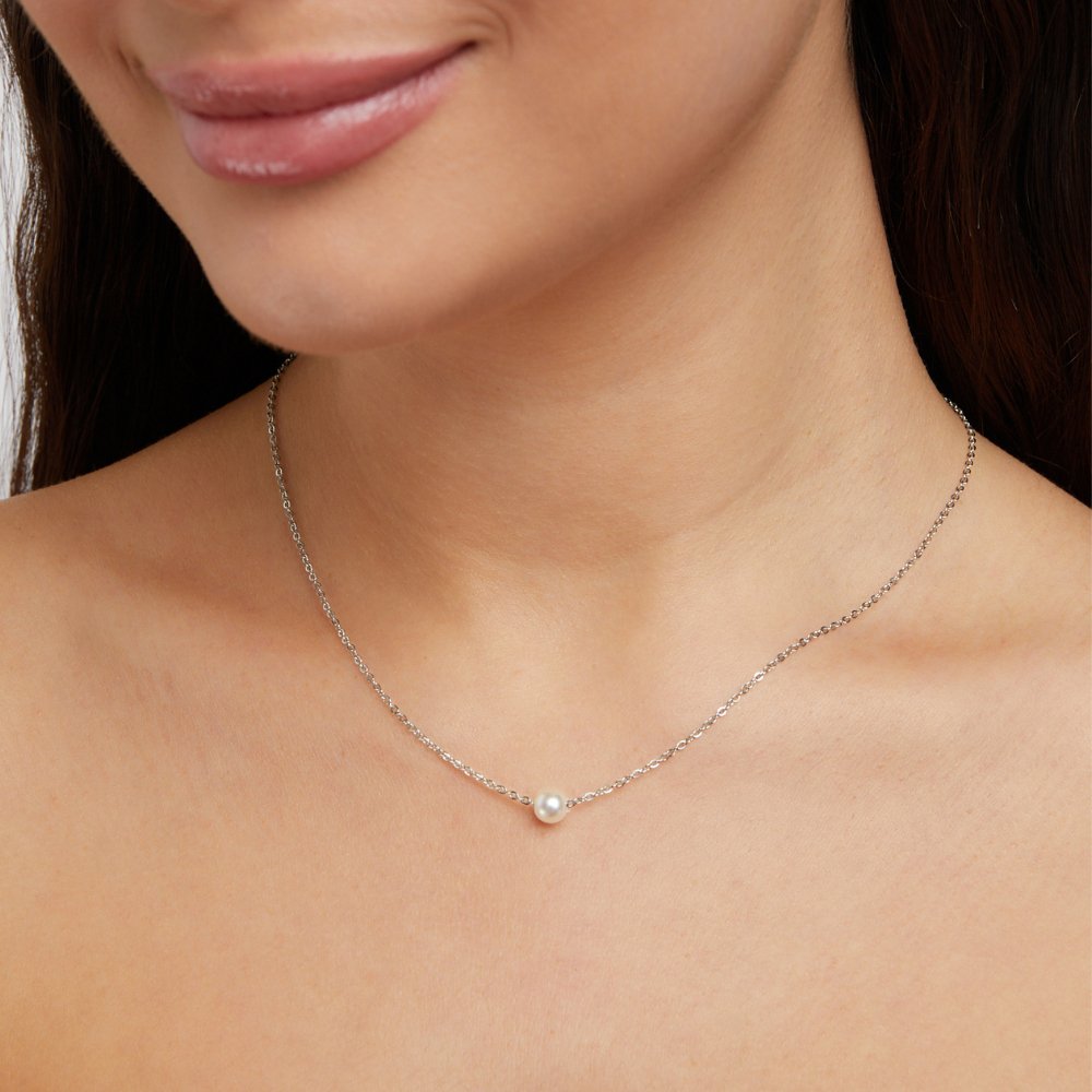 Solitaire Silver Pearl Necklace - Beautiful Earth Boutique