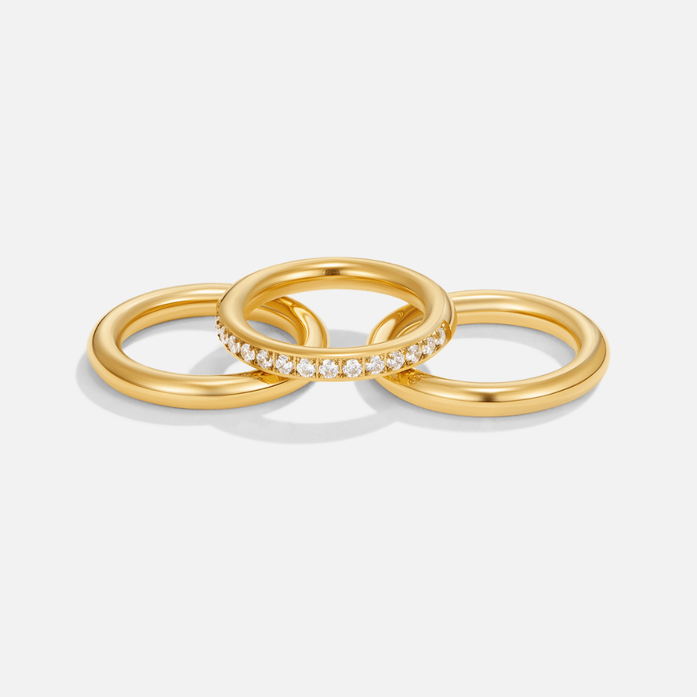 Vana Trio Gold & Crystal Ring Set - Beautiful Earth Boutique