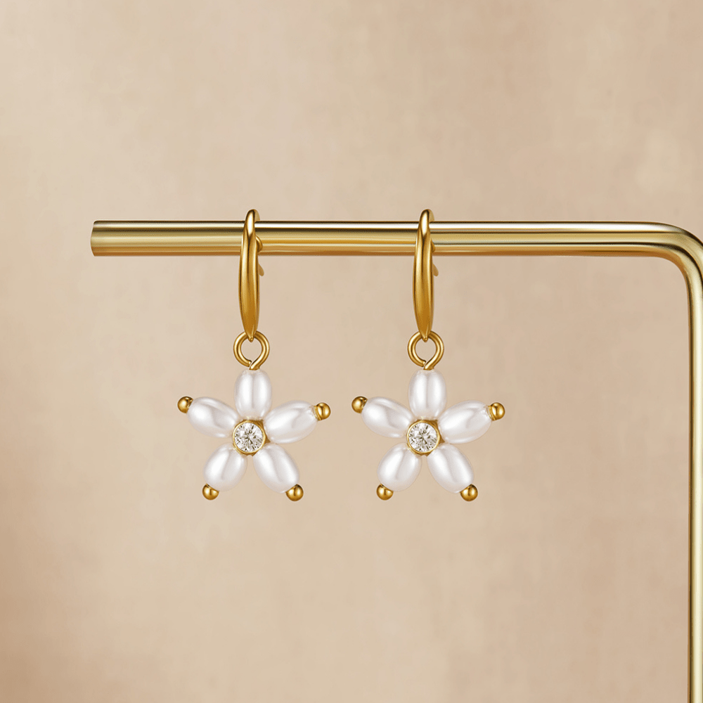White Flower Pearl Drop Earrings - Beautiful Earth Boutique
