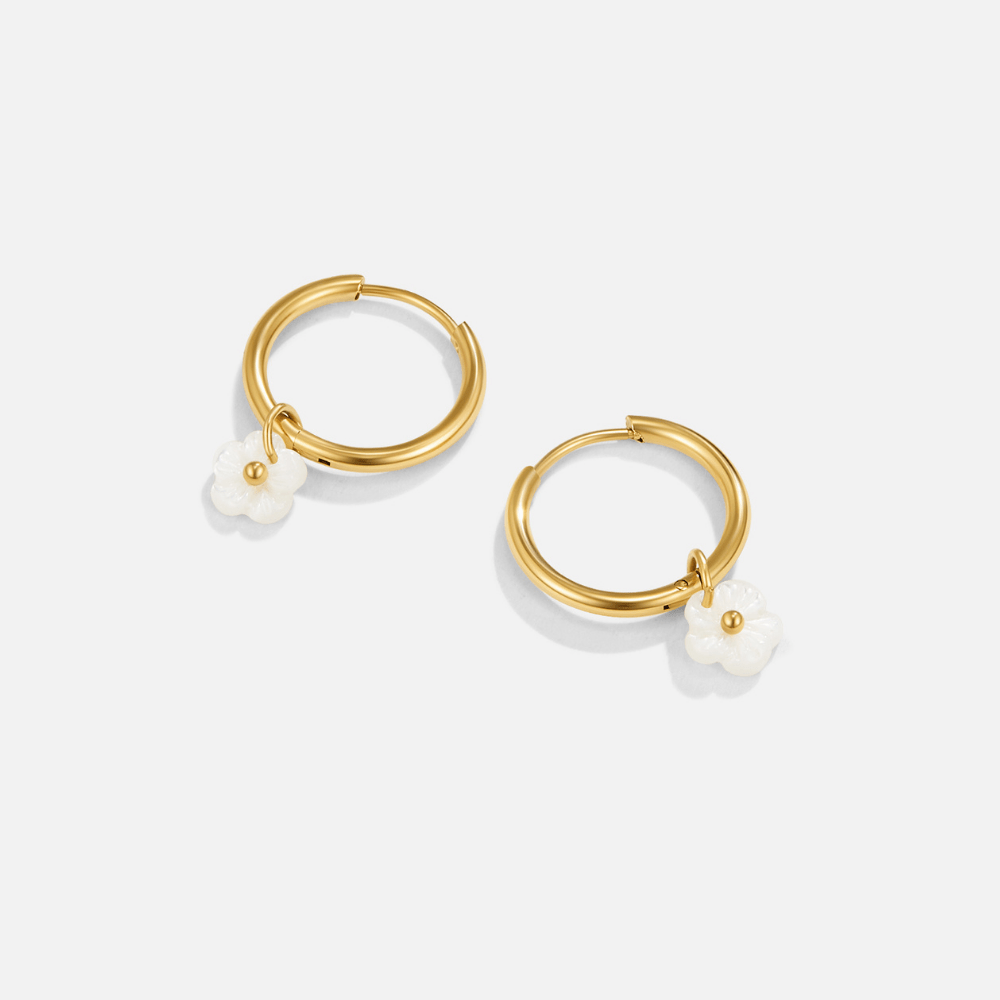 White Petal Shell Hoop Earrings - Beautiful Earth Boutique