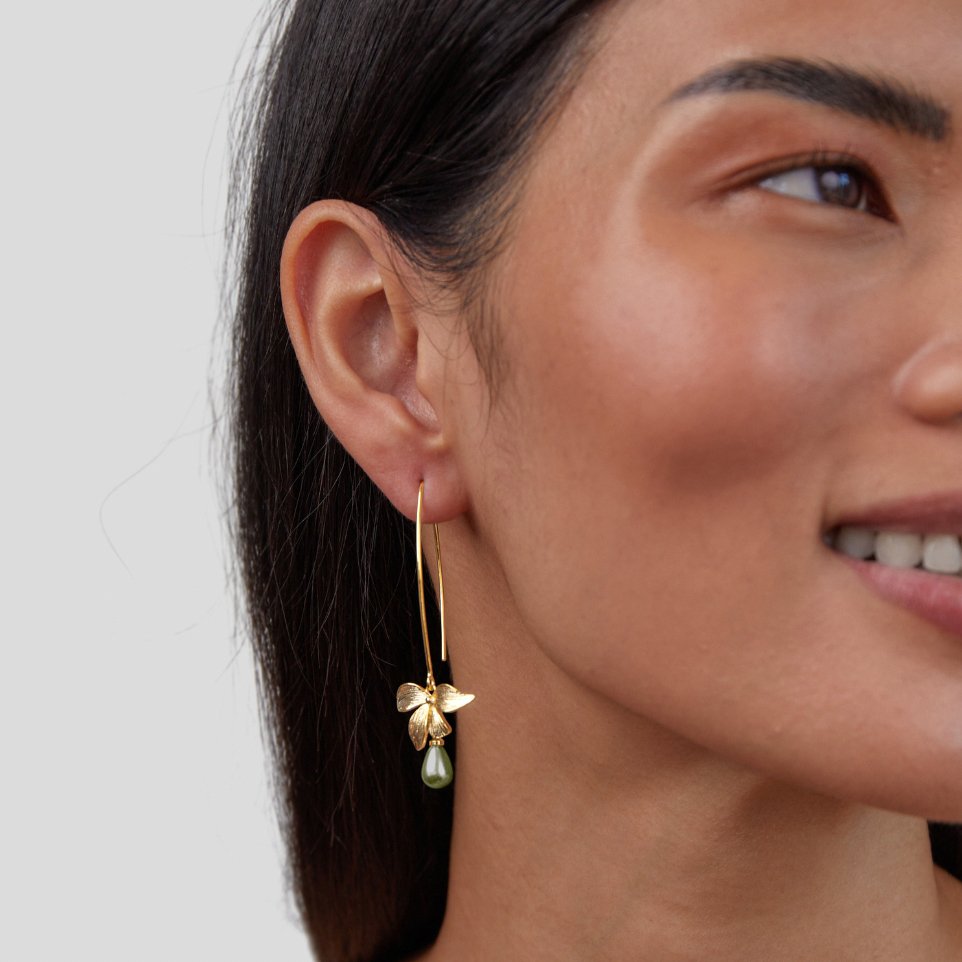 Jade Pearl & Petal Drop Earrings - Beautiful Earth Boutique