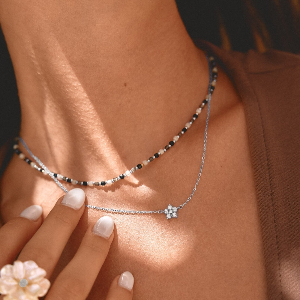 Elara Crystal Bloom Silver Necklace