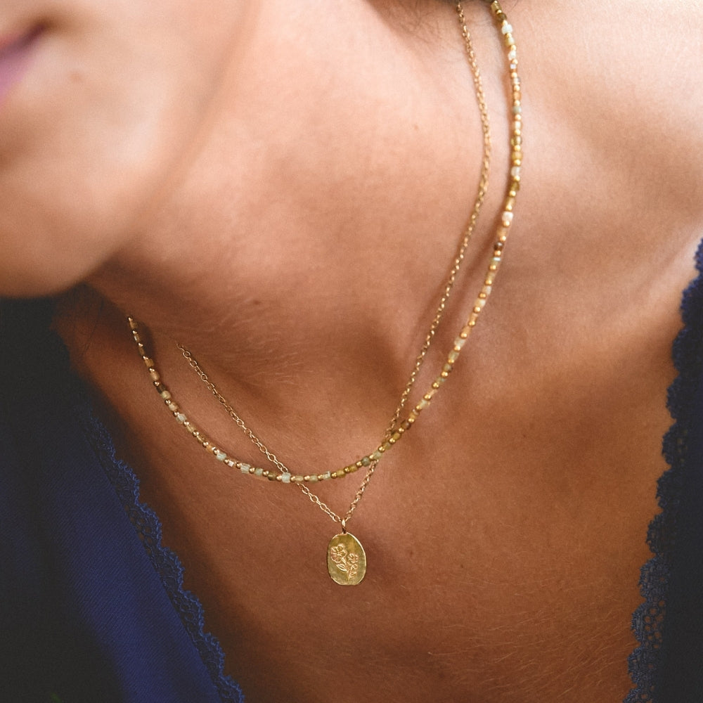 Engraved Wildflower Gold Necklace