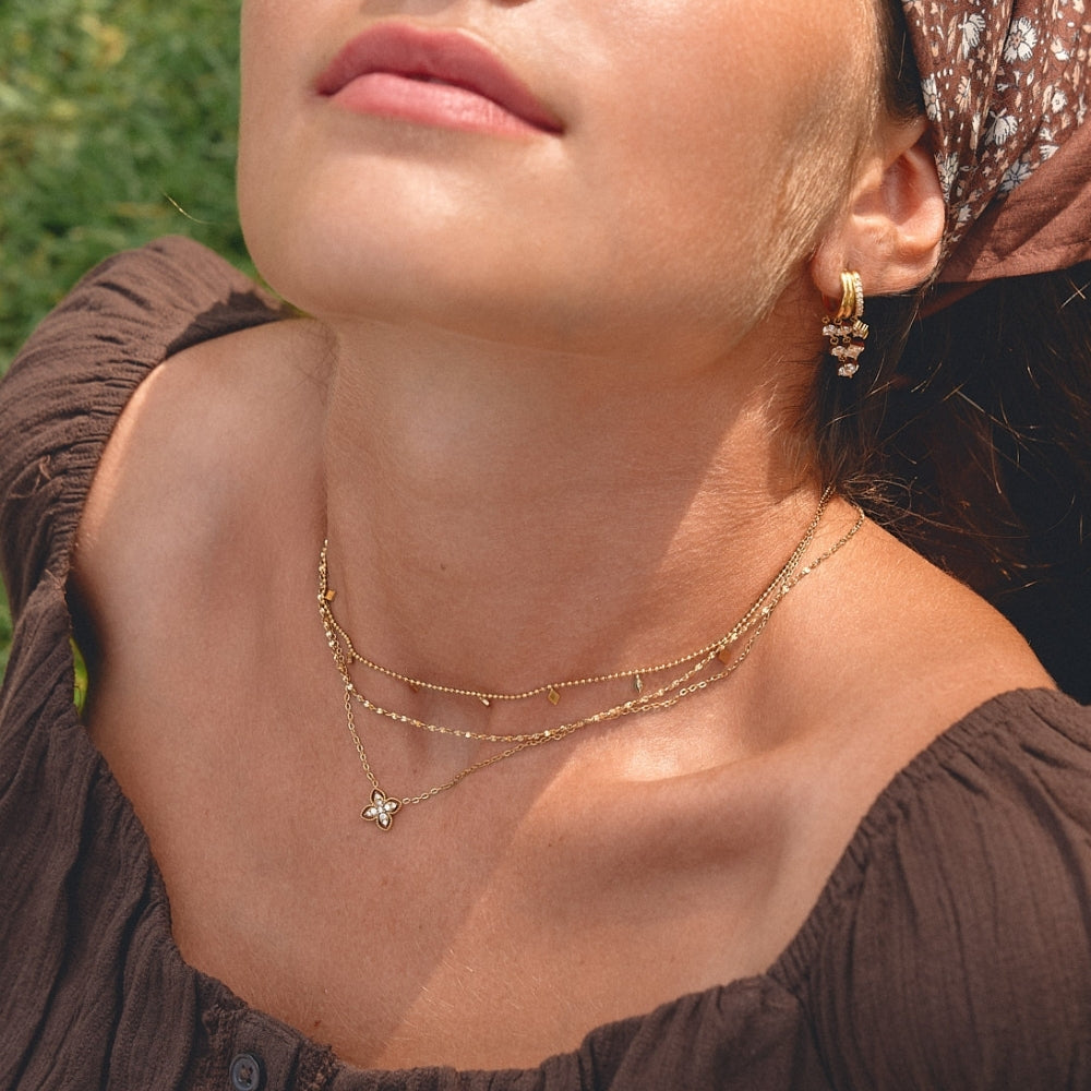 Golden Four Leaf Crystal Necklace