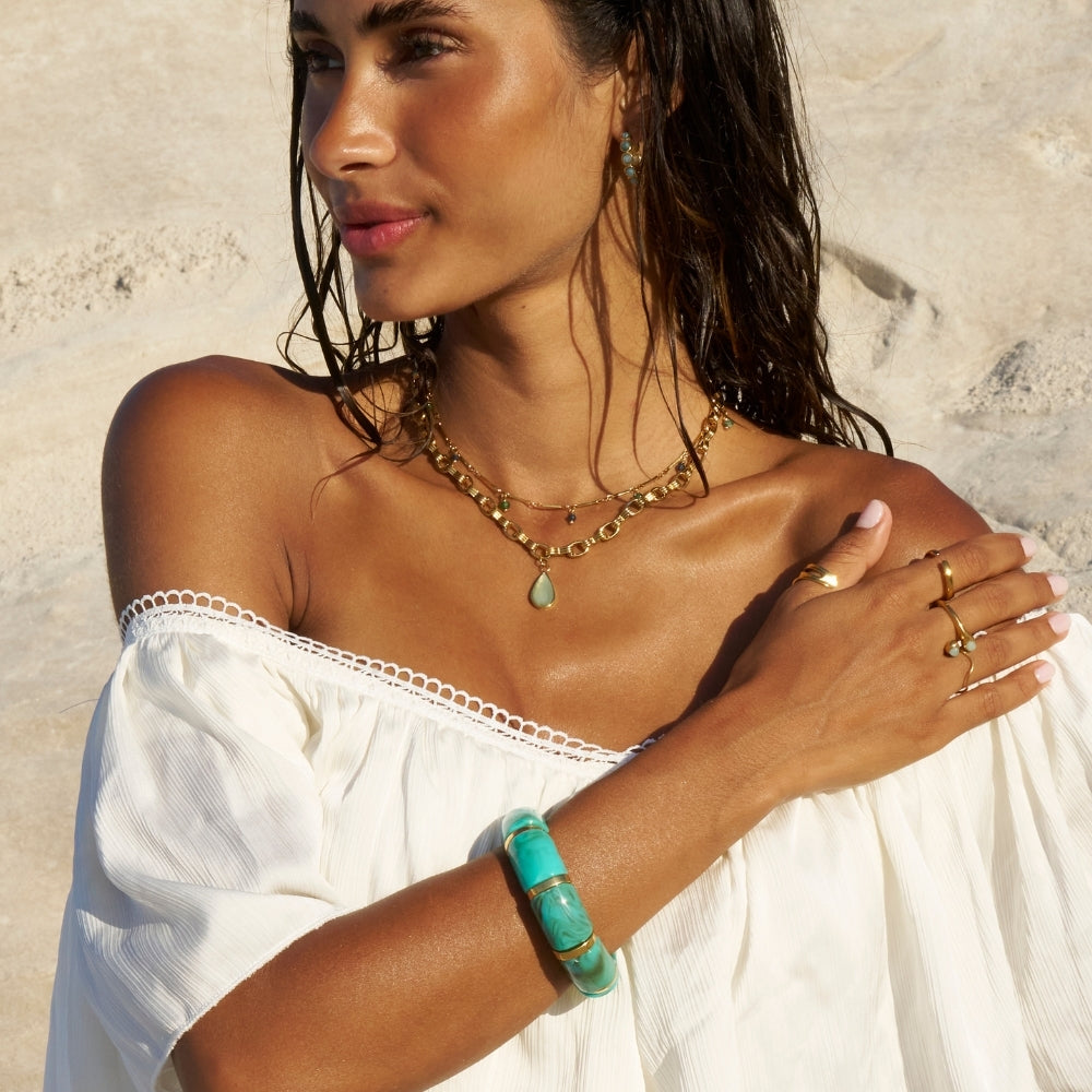 Priya Elastic Gold & Teal Bracelet
