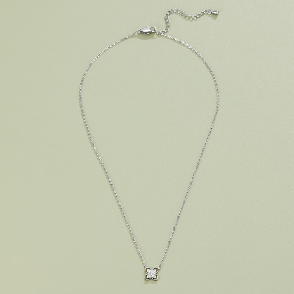 Silver Four Leaf Crystal Necklace