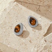 Silver Tiger Eye Teardrop Earrings