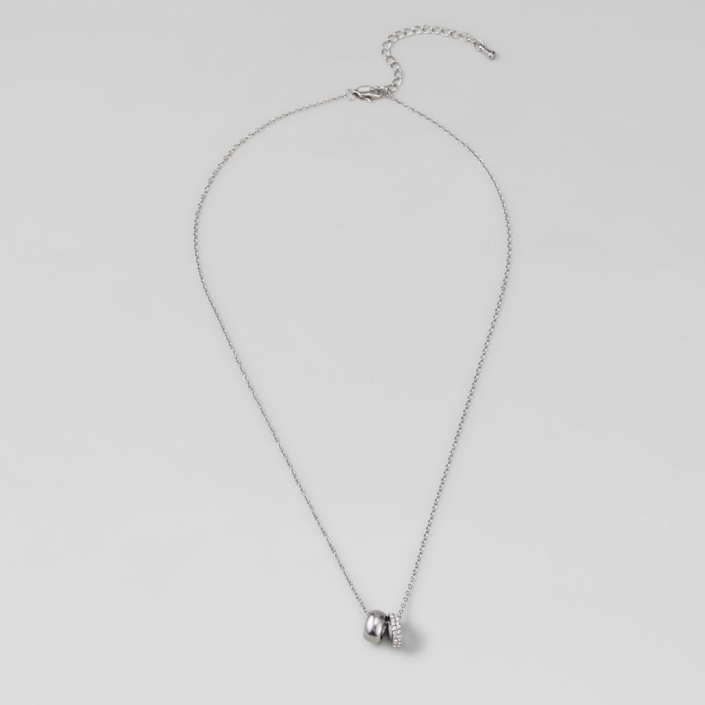 Halskette mit Doppelring-Anhänger Silber & Kristall