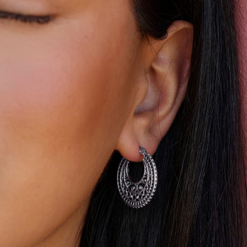 Boho Chic Silver Hoop Earrings - Beautiful Earth Boutique