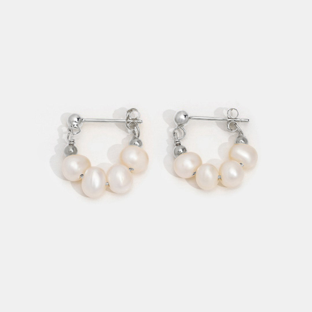 Celine Pearl Silver Hoop Earrings