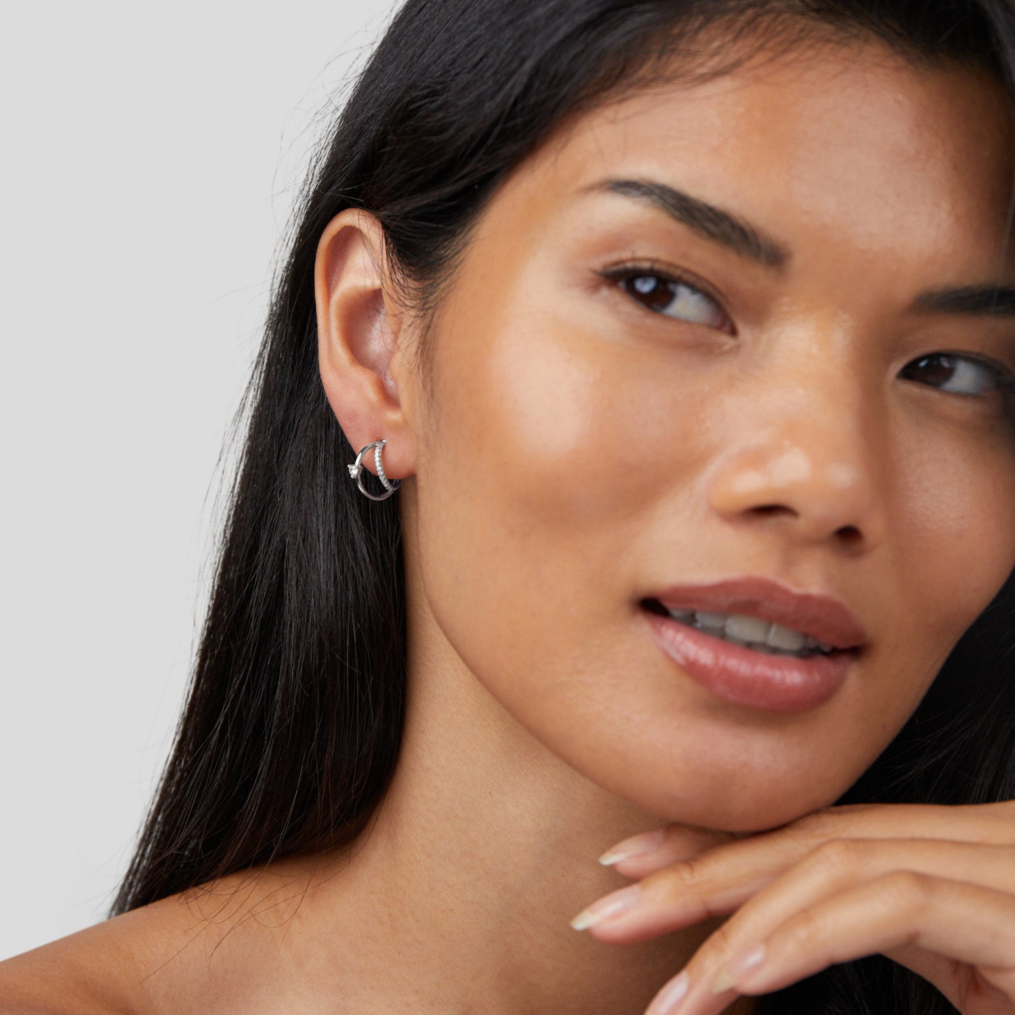 Layered Crystal Silver Hoop Earrings