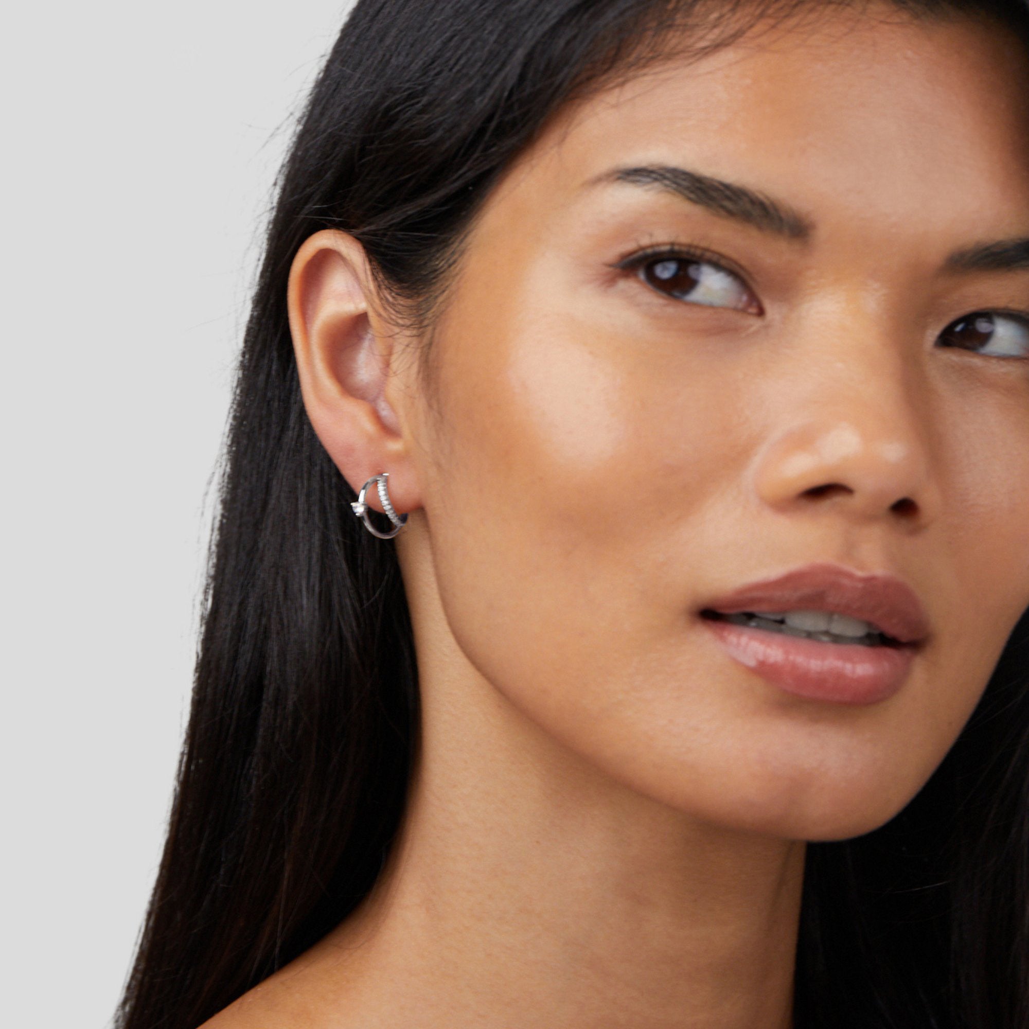 Layered Crystal Silver Hoop Earrings