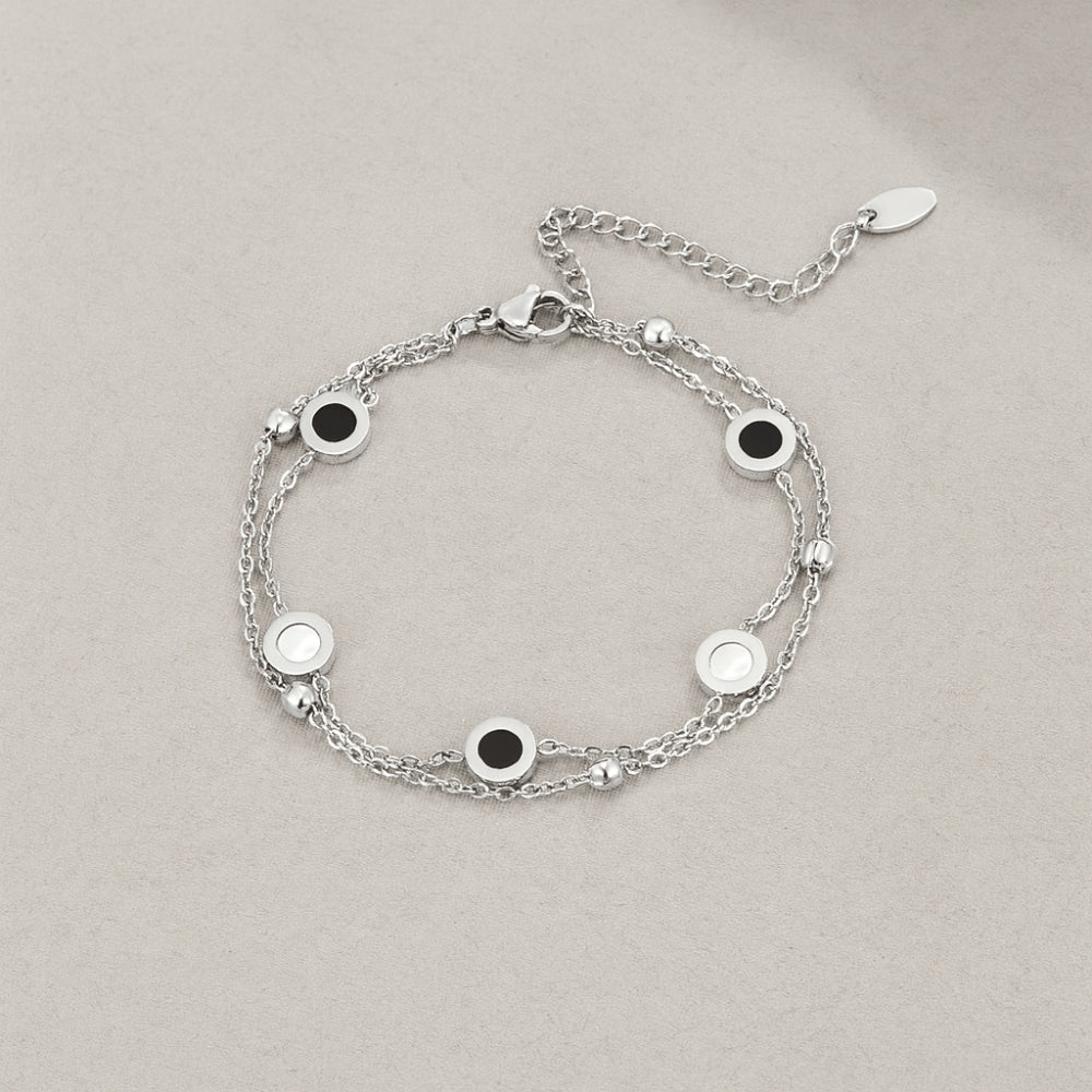 Onyx & White Stone Silver Bracelet - Beautiful Earth Boutique