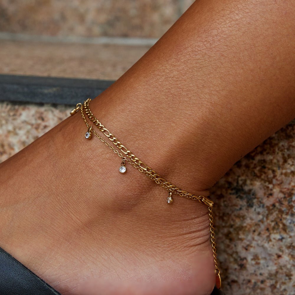 Vera Gold & Crystal Layered Anklet - Beautiful Earth Boutique