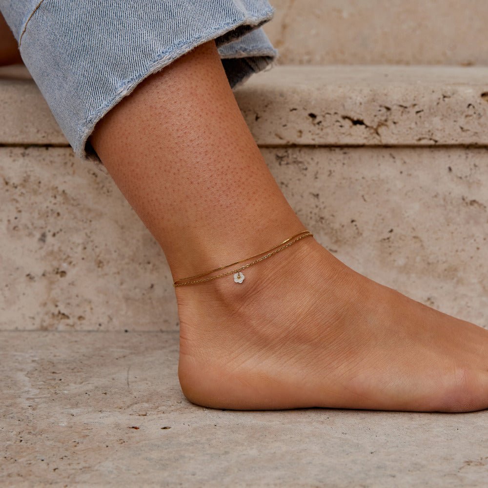 White Petal Shell Layered Anklet - Beautiful Earth Boutique